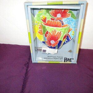 Vtg Porcelain Tea Cup Night Light Plug In With Saucer Poppy Floral Baum Bros NIB